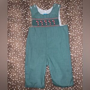 Claire & Charlie Smocked Candy Cane Green Longall